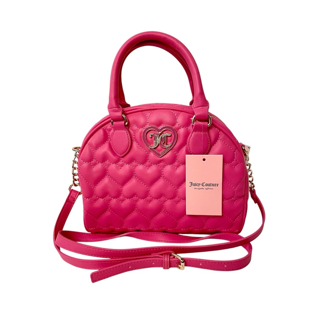 Juicy Couture Dome Satchel Pink Heart Quilted Purse Handbag Crossbody Bag NWT - Picture 1 of 10